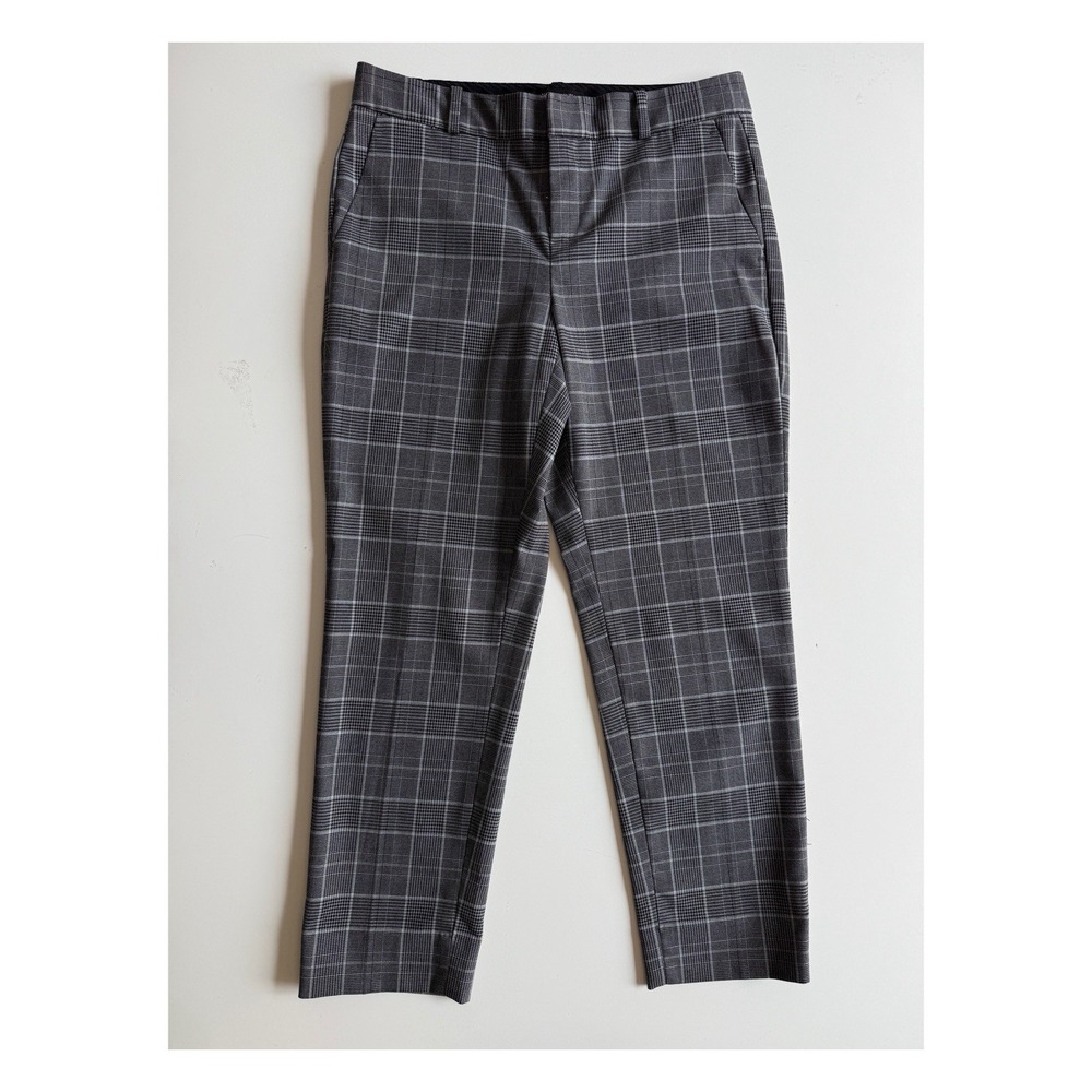 BANANA REPUBLIC Avery Plaid Ankle Dress Pant Womens 2 Petite (28x24.5)‎ Gray